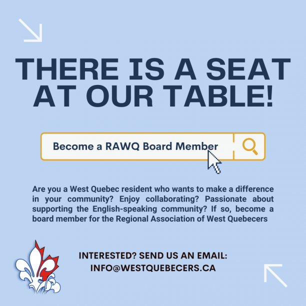 poster looking for board members to join the regional association of west quebecers board of directors